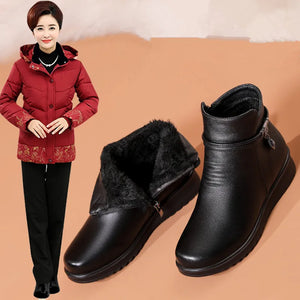 Autumn  Winter Fashion Boots Women Leather Ankle Warm Boots women's casual ankle boots mother flat warm non-slip cotton shoes