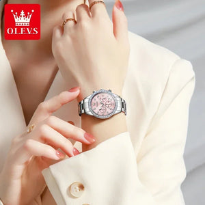 OLEVS Luxury Original Watch for Women Stainless Steel Strap Luminous Waterproof Auto Date Diamond Ladies Gift Quartz Wrist Watch