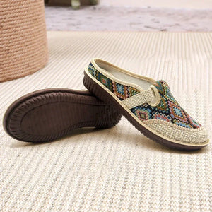 Fashion Women's Shoes Ethnic Style Embroidered Linen Breathable Outdoor Casual Slippers Shoes for Women Zapatos De Mujer 2024