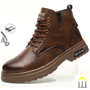 Fashion 2024 Waterproof Leather Boots Work Safety Shoes Men Steel Toe Boots Side Zipper Indestructible Protective Male Shoes