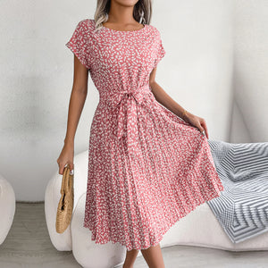 Women's Spring Summer Short Sleeve High Waist Chic Dress