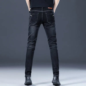 Stylish Black Luxury Men's Korean Streetwear Punk Fashion Comfortable Stretch Jeans Slim Fit Straight Leg Casual Denim Pants