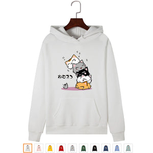 Women's Kawaii Cat Hoodies, Hooded Sweatshirt, Warm Streetwear, Cute Cartoon Hoodies, Plus Size, Fashion, Autumn, Winter