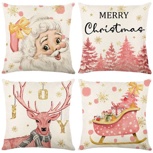 4Pcs Christmas Throw Pillow Covers Stamping Snowflake 45x45cm Square Cushion Cover Sofa Waist Pillowcase Xmas Home Bed Decor