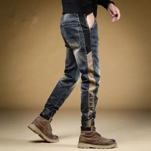 Trousers with Print Stretch Male Cowboy Pants Elastic Cargo Jeans for Men 2024 Korean Autumn Aesthetic Regular Winter Trend Y2k