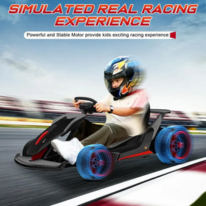 Go Kart, 24V Drift Kart Car W/ 10Ah Large Battery, 2x150W Powerful Motor, Drift/Sports Mode, Go Kart Ride on Race Car for Kids