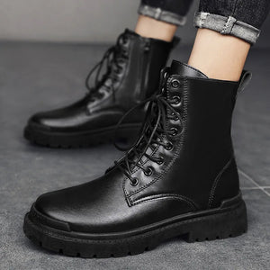 Men's Boots Fashion High-top Motorcycle Boot New Casual Leather Boots Waterproof Work Shoes for Men Lace Up Platform Ankle Boots