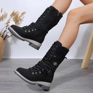 2023 Winter Outdoor Shoes for Women Side Zip Women's Mid-Calf Boots Square Heel Casual Women's Shoes Med Heel Ladies Boots