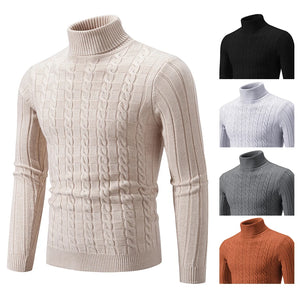 2024 Autumn and Winter New Men's Fried Dough Twists Knit Pullover High Neck Thin Knit Sweater Warm Tight Top M-3XL