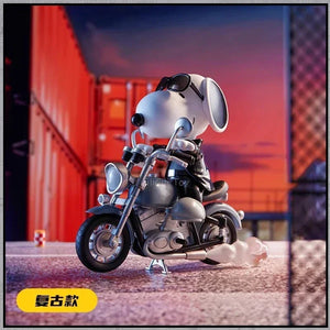 Original Snoopy And Motorcycle Themed Blind Box Cute Snoopy Anime Figures Mystery Box Kawaii Desktop Decor Collection Toys Gift