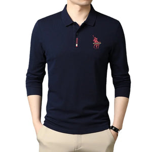 Mens Casual Business Lapel Shirt High Quality Embroidered Long Sleeve T-shirt  Men Clothing