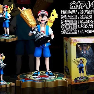 2024 New 28cm Pokemon Pikachu Champion Ash Ketchum Model Cartoon Characters Around Pvc Collection Model Desktop Ornaments Gifts