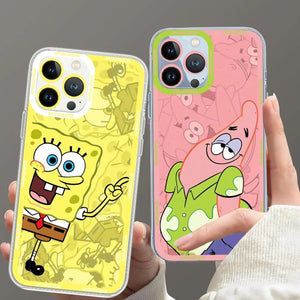 Cartoon S-Spongebobs Phone Case For iPhone 11 12 Mini 13 14 15 Pro Max Transparent Shell