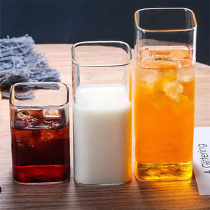 Creative Square Glass Cup Transparent Cold Drink Borosilicate Glass Cup Large Capacity Milk Coffee Tea Glass Juice Beer Cup