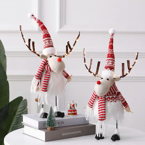 Christmas Elk Decoration Large Standing Handmade Plush Doll with Retractable Spring Legs for Christmas Tree Ornaments New Year