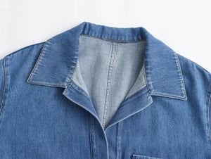 TRAF Blue Denim Blouse Female Casual Oversized Shirts and Blouses for Women Long Sleeve Jean Blouses Women Winter Basic Shirts