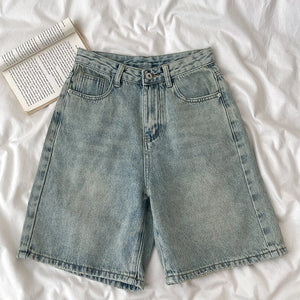 Retro Denim Shorts Women Summer High Waist Loose Wide Leg Straight Short Pants Versatile Casual Half Pants Female Streetwear