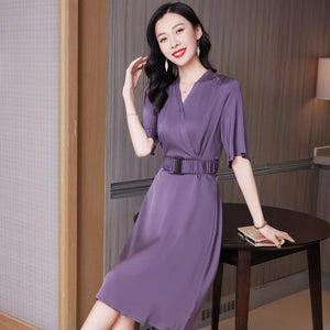 23051 Silk Dress Female 2024 Summer New Lightly Mature Elegant Elastic Waistband SilkSkirt