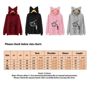 Winter Women's Sweatshirt Cute Cat Ears Hooded Sweatshirt Fashion Cat Print Casual Long Sleeve Pullover Top Daily Commute