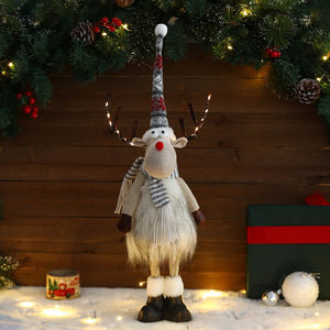 Christmas Elk Decoration Large Standing Handmade Plush Doll with Retractable Spring Legs for Christmas Tree Ornaments New Year