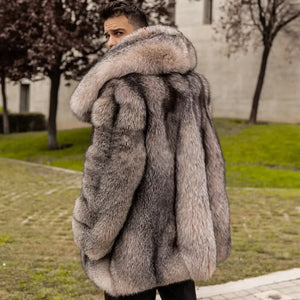 Natural Fox Fur Jacket Men Real Fur Coat Lapel Luxury Warm Winter Fur Coat Long Full Skin High Quality Fashion Clothes