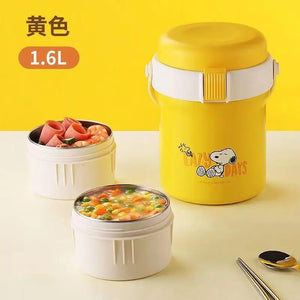 1.6/2L Kawaii Snoopy 316 Stainless Steel Layered Insulated Bento Box Students Office Workers Portable Large-Capacity Lunch Box