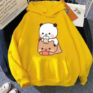 DuDu Bear and BuBu Panda Enjoying Time Together Hoodies Graphic Print Pullovers Women/Men Clothing Winter Long Sleeve Hoody Tops