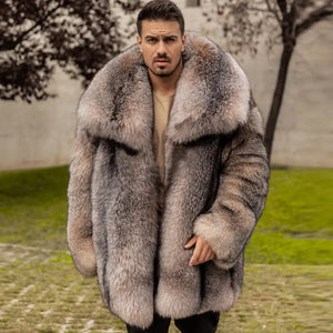 Natural Fox Fur Jacket Men Real Fur Coat Lapel Luxury Warm Winter Fur Coat Long Full Skin High Quality Fashion Clothes