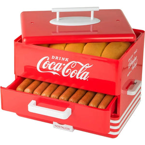 Extra Large Diner-Style Coca-Cola Hot Dog Steamer and Bun Warmer, Red & Popcorn Maker, 12 Cups Hot Air Popcorn Machine