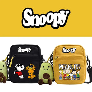 Snoopy Cartoon Four Colours Canvas Small Square Bag Men and Women Students High Value Anime Printing Shoulder Slanting Cross Bag