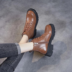 CEYANEAOBrand Autumn Winter Warm Shoes Women Genuine Leather Ankle Boots Ladies Handmade Retro Thick Heel Platform Cotton Boots