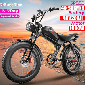 2024 EU 2 Seats Full Suspension 1000W Chopper Ebike 20*4inch Motorcycle Fat Tire EU Warehouse Electric Bikes Hydraulic brakes