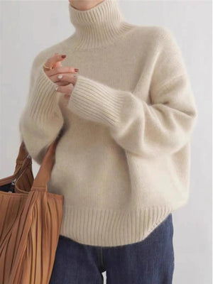 2024 Autumn and Winter New Thick Cashmere Sweater Women High Neck Pullover Sweater Warm Loose Knitted Base Sweater Jacket Tops