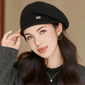 Autumn Winter Fasionable British Painter Style Elegant Cute Beret Warm Windproof Solid Color Pile Hat Premium Feel Versatile Cap