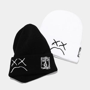 Beanie Knitted Hat hip-hop style  Embroidered Knitted hat with sad Expression  Warm Woolen hat for men and women