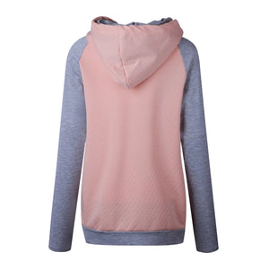 Women Patchwork Long Sleeve Hooded Sweatshirt Side Zipper Decorate Drawstring Pockets Street y2k Pullovers Tops Female Clothing