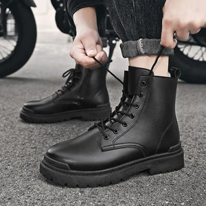 Men Retro Work Shoes Autumn Winter Thick Bottom High Top Non Slip Warm Casual Boots Leather Lace-up Big Head Tooling Boots 2024