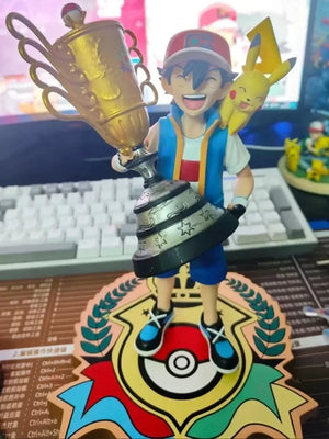 2024 New 28cm Pokemon Pikachu Champion Ash Ketchum Model Cartoon Characters Around Pvc Collection Model Desktop Ornaments Gifts