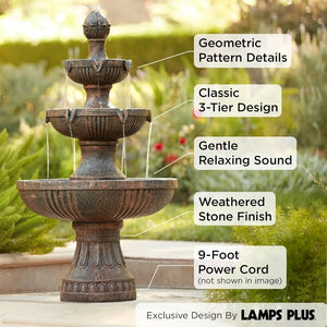 Outdoor Fountain & Waterfall 43 Inch High 3 Levels Linked Garden Terrace Backyard Deck Home Lawn Porch