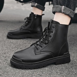 Men Retro Work Shoes Autumn Winter Thick Bottom High Top Non Slip Warm Casual Boots Leather Lace-up Big Head Tooling Boots 2024