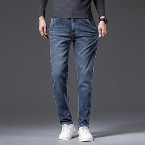 2022 Winter Men's Warm Thick Regular Fit Jeans Stylish Casual Blue Grey Fleece Denim Pants Male Brand Trousers Clothing