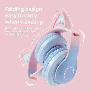 Cute Cat Ears LED Flash Light Headphones Wireless Bluetooth Earphone with HD Mic Hifi Stereo Music Gamer Headsets gifts for kids