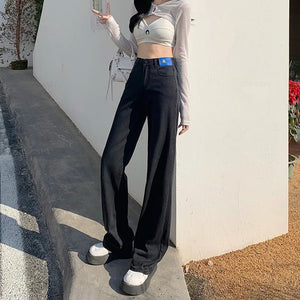 Summer Lyocell Jeans Women Blue Black High Waisted  Straight Wide Leg Denim Y2k Pants Streetwear Loose Casual Female Clothing