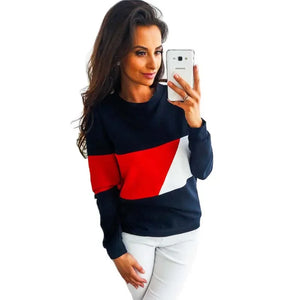 Spring Hot Selling European and American Autumn Casual Hoodie Round Neck Long Sleeved Color Blocking Hoodie