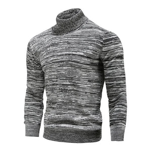 2023 Trendy Men's Cotton Pullover Turtleneck Fashion Winter Casual Knitted Sweater Elegant Striped Print Elegant Clothes