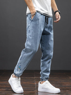 Spring Summer Black Blue Cargo Jeans Men