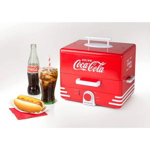 Extra Large Diner-Style Coca-Cola Hot Dog Steamer and Bun Warmer, Red & Popcorn Maker, 12 Cups Hot Air Popcorn Machine