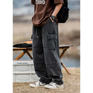 Trendy Denim Jeans Men Casual Loose Baggy Trousers Streetwear Hiphop Retro Harem Pants Clothing