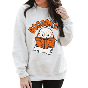 Women Cotton Pullover Ladies Women Halloween Hooded Print Round Neck Long Sleeve Sweatshirt Top