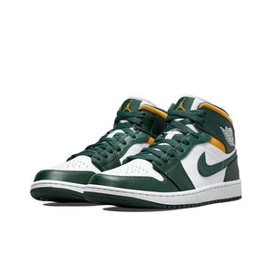 Original Air Jordan 1 Mid Seattle Supersonics High Top Retro Basketball Shoes Men's White Green Yellow Sneakers 554724-371